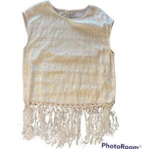 BOW + ARROW Sleeveless Boxy Embroidered Boho Fringe Tank Top  sz Med